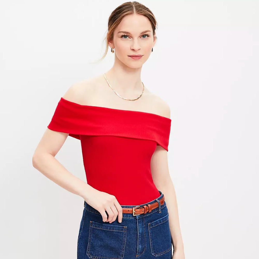 LOFT Red Off-Shoulder Blouse